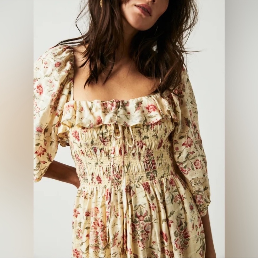 Free People Oasis Floral Printed Midi Dress in Ivory - Picture 2 of 12